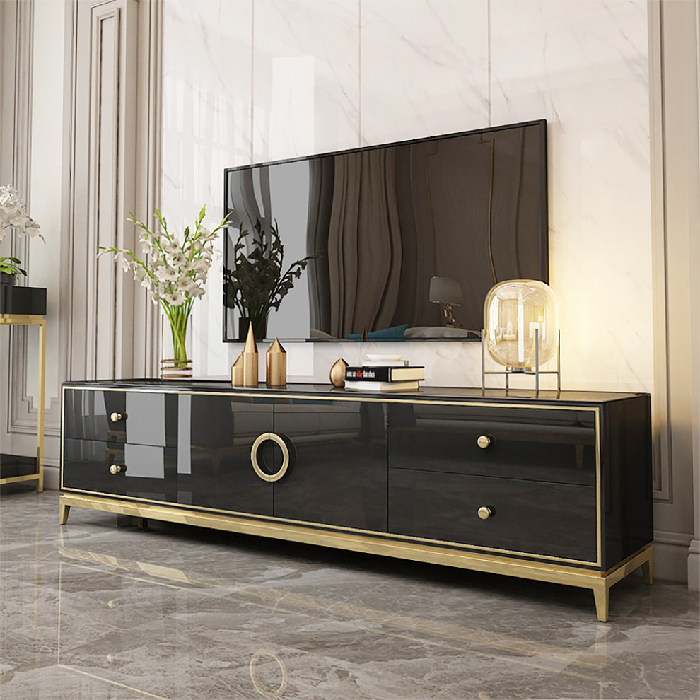 Tile Modern Black TV Stand with Drawers  ampDoors Gold Media Console for TVs   Contemporary   Entertainment Centers And Tv Stands   by Homary International Limited  Houzz