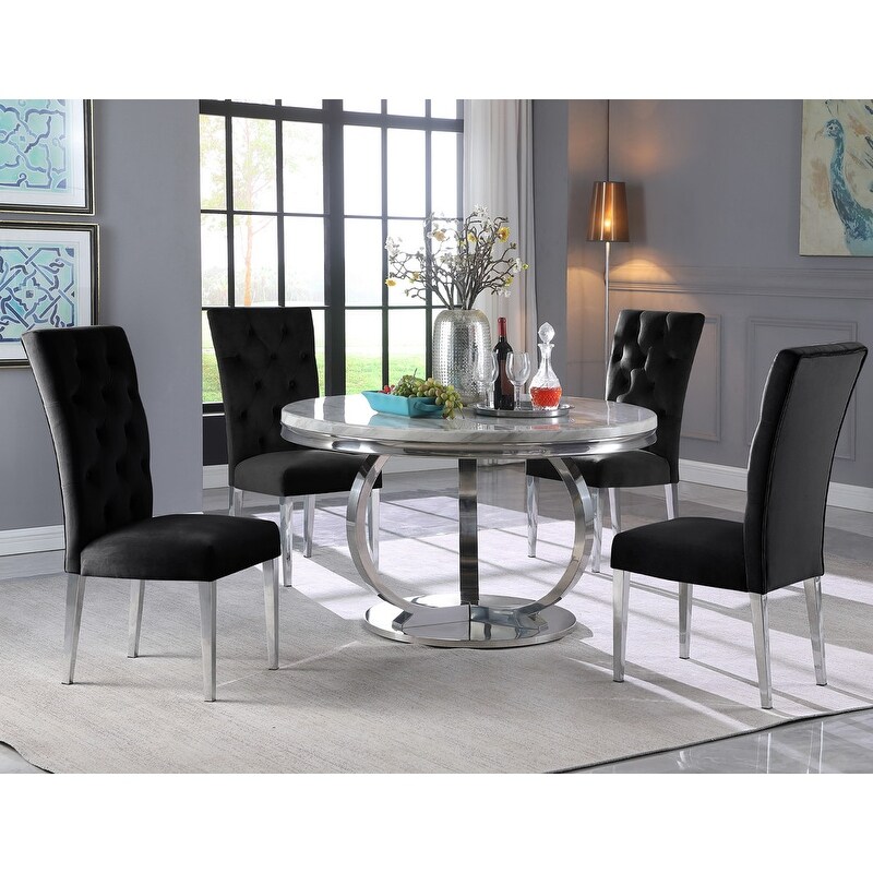 Best Master Furniture 5 Piece Round Faux Marble Dining Set   52\