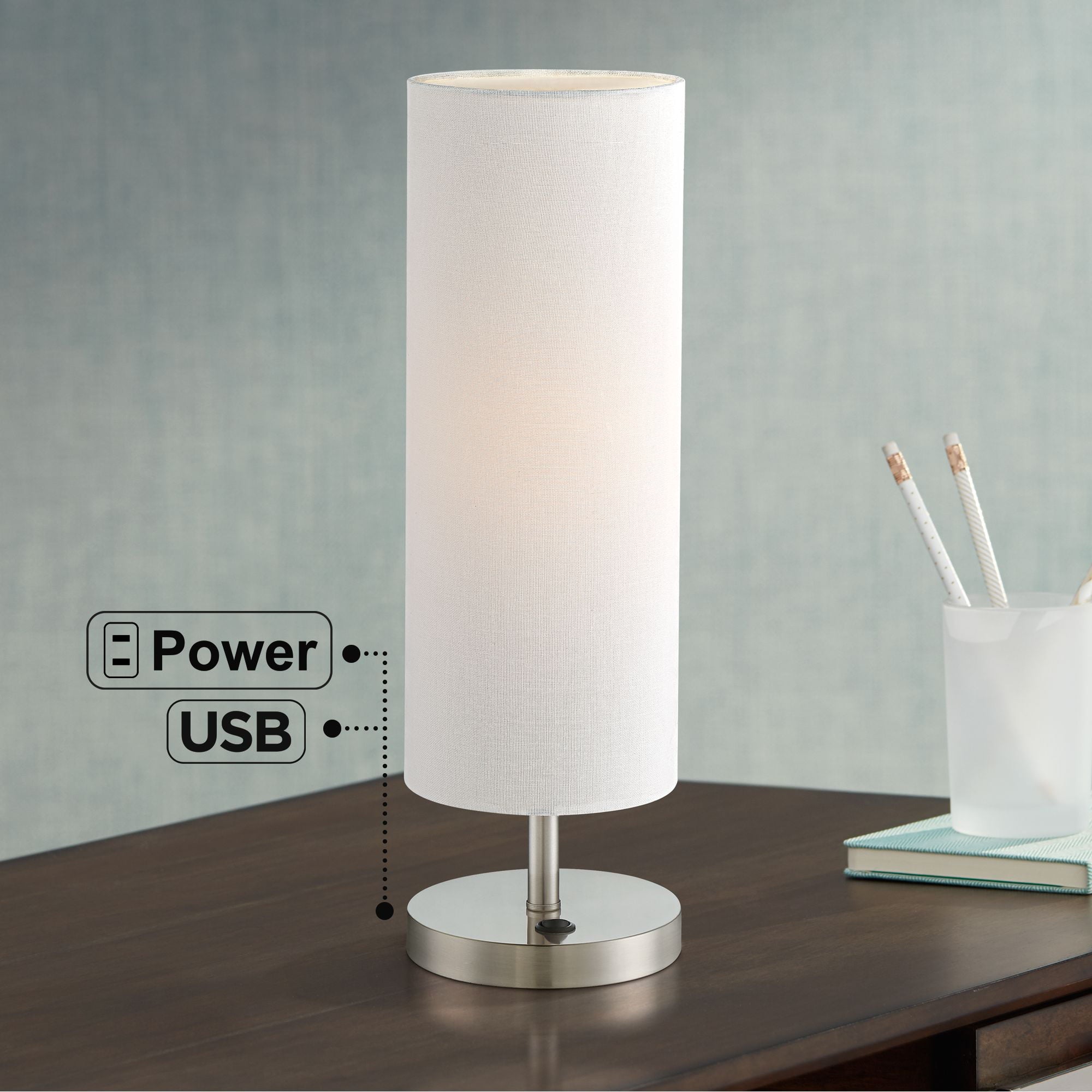 360 Lighting Modern Accent Table Lamp with Hotel Style USB and AC Power Outlet in Base 20