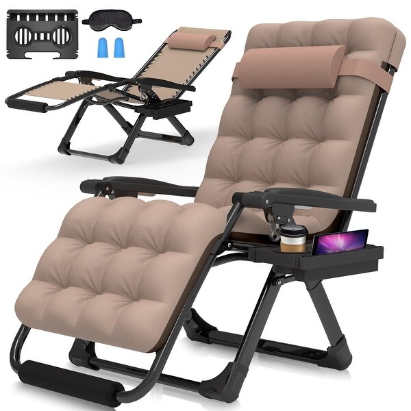 Oversized Zero Gravity Chair，Lounge Chair w/Removable CushionandHeadrest，Reclining Patio Camping Chair for Indoor Outdoor