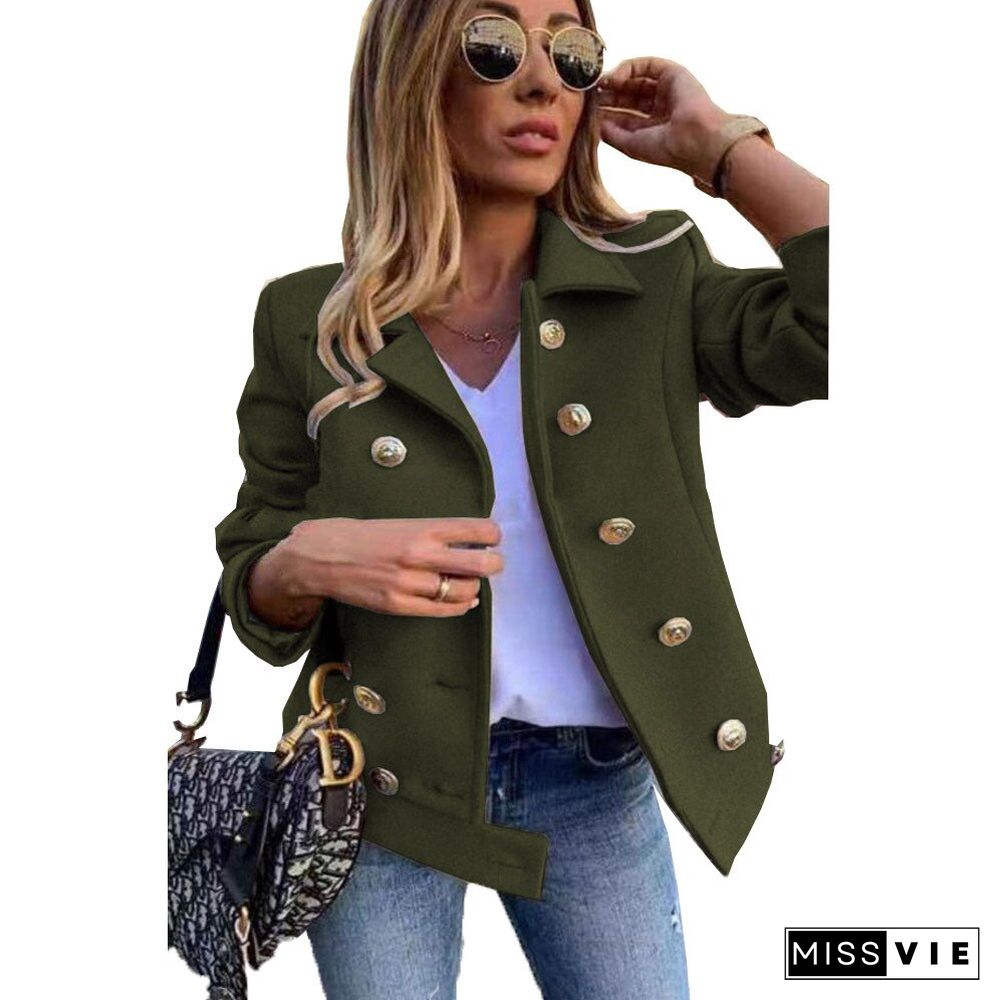 Fashion Winter Jacket Women Slim Long-sleeved Double-breasted Suit Collar Woolen Coat Tweed Jacket