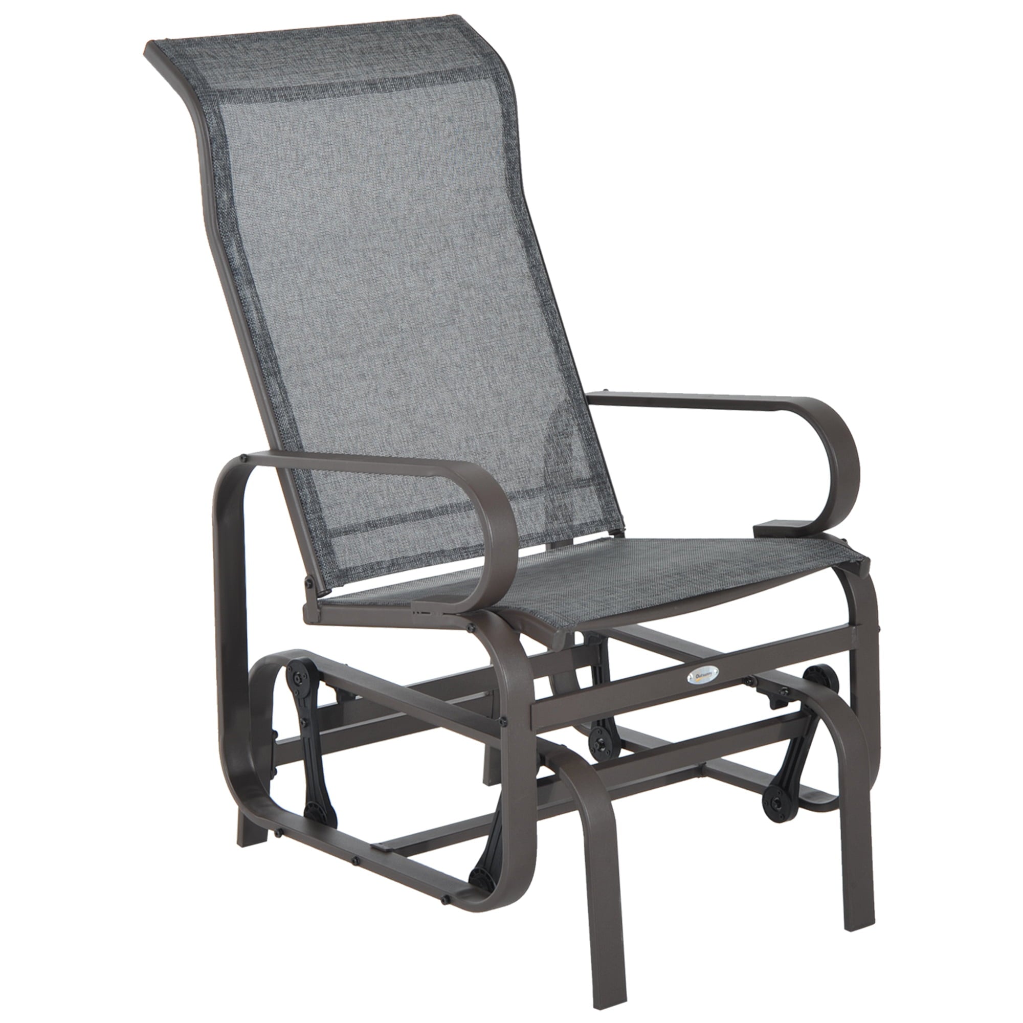 Outsunny Gliding Lounger Chair, Outdoor Swinging Chair with Smooth Arms and Construction, Brown Gray