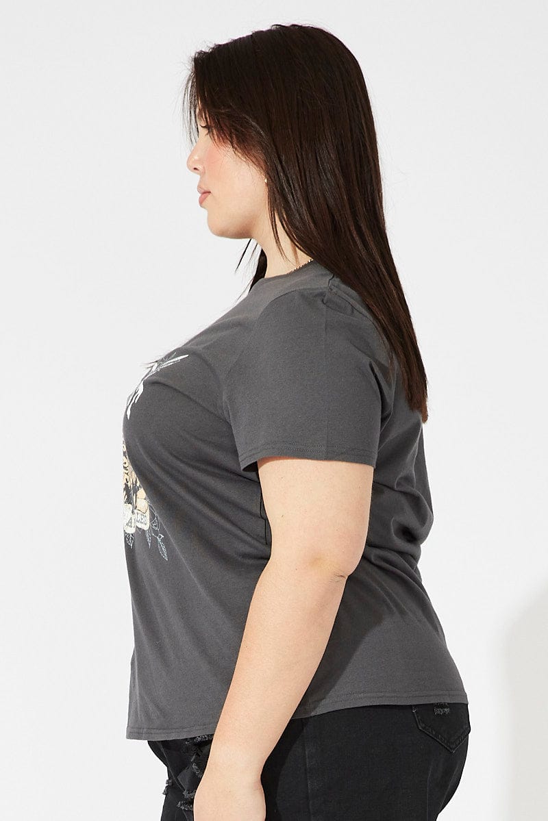 Grey Graphic T-shirt Short Sleeve Crew Neck