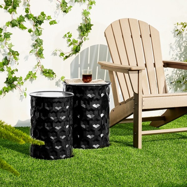 Glitzhome Set of 2 Glossy Black Metal Outdoor Table Accent Stool