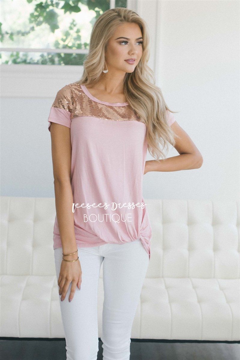 Sequin Shoulder Twist Top