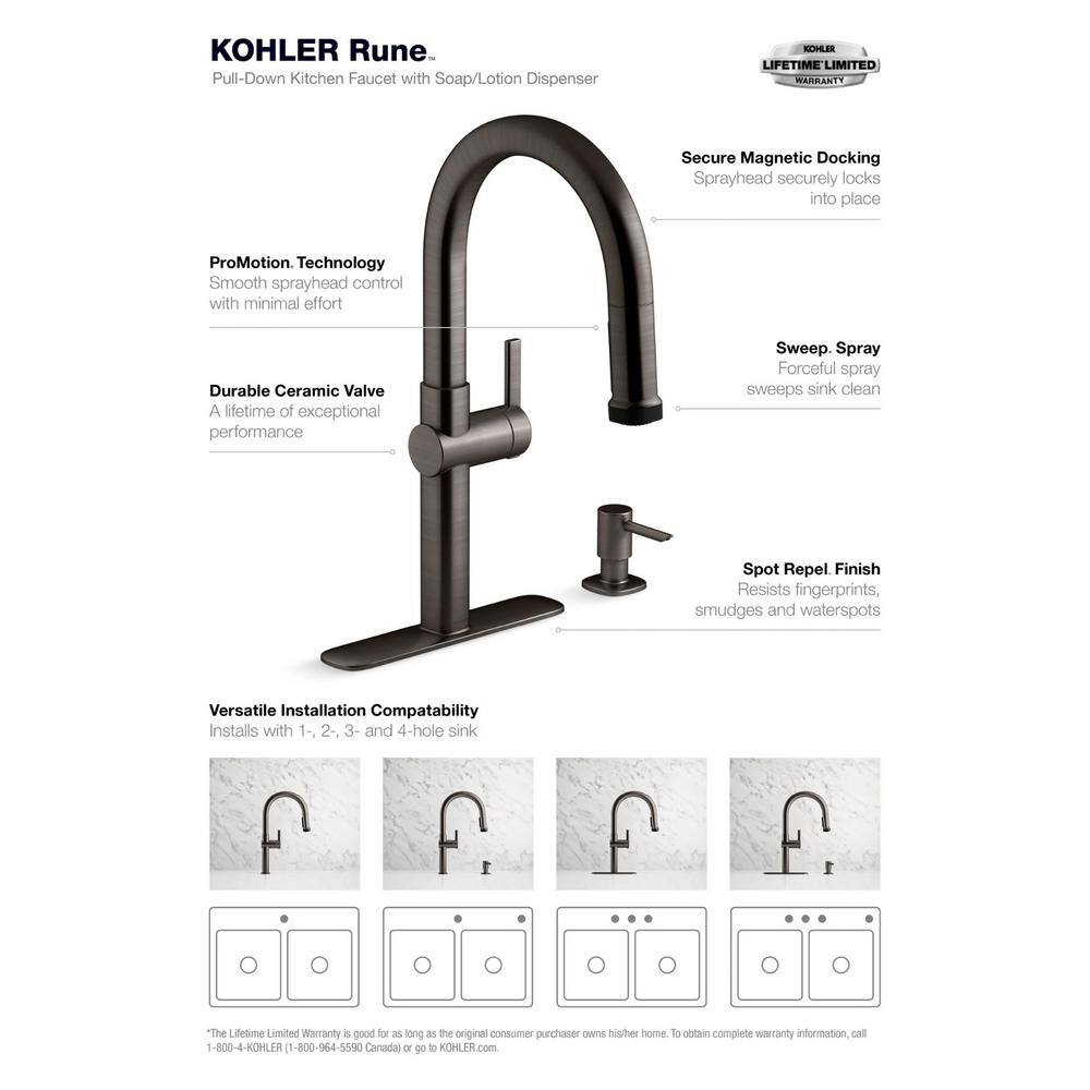 KOHLER Rune Single-Handle Pull-Down Sprayer Kitchen Faucet in Black Stainless K-R22153-SD-BLS