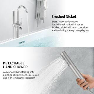 Nestfair Single-Handle Floor Mount Roman Tub Faucet with Hand Shower in Brushed Nickel SX-DR518N