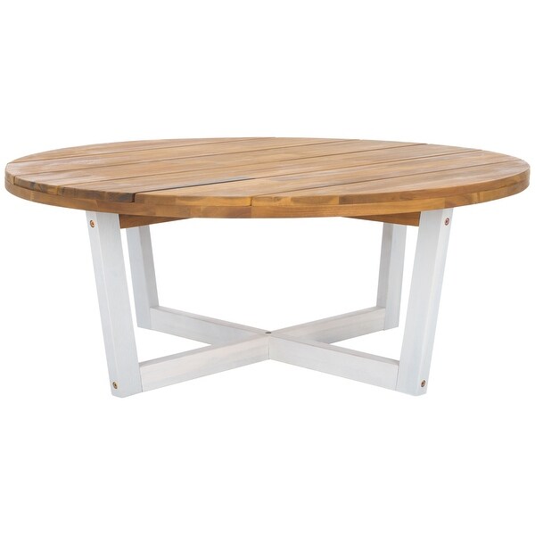 SAFAVIEH Outdoor Leo Solid Wood Round Coffee Table