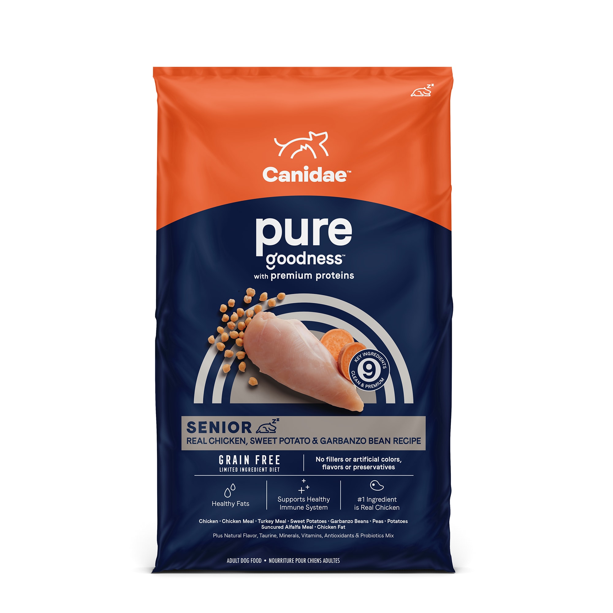 Canidae Pure Grain Free Limited Ingredient Senior Real Chicken， Sweet Potato  Garbanzo Bean Dry Dog Food， 24 lbs.