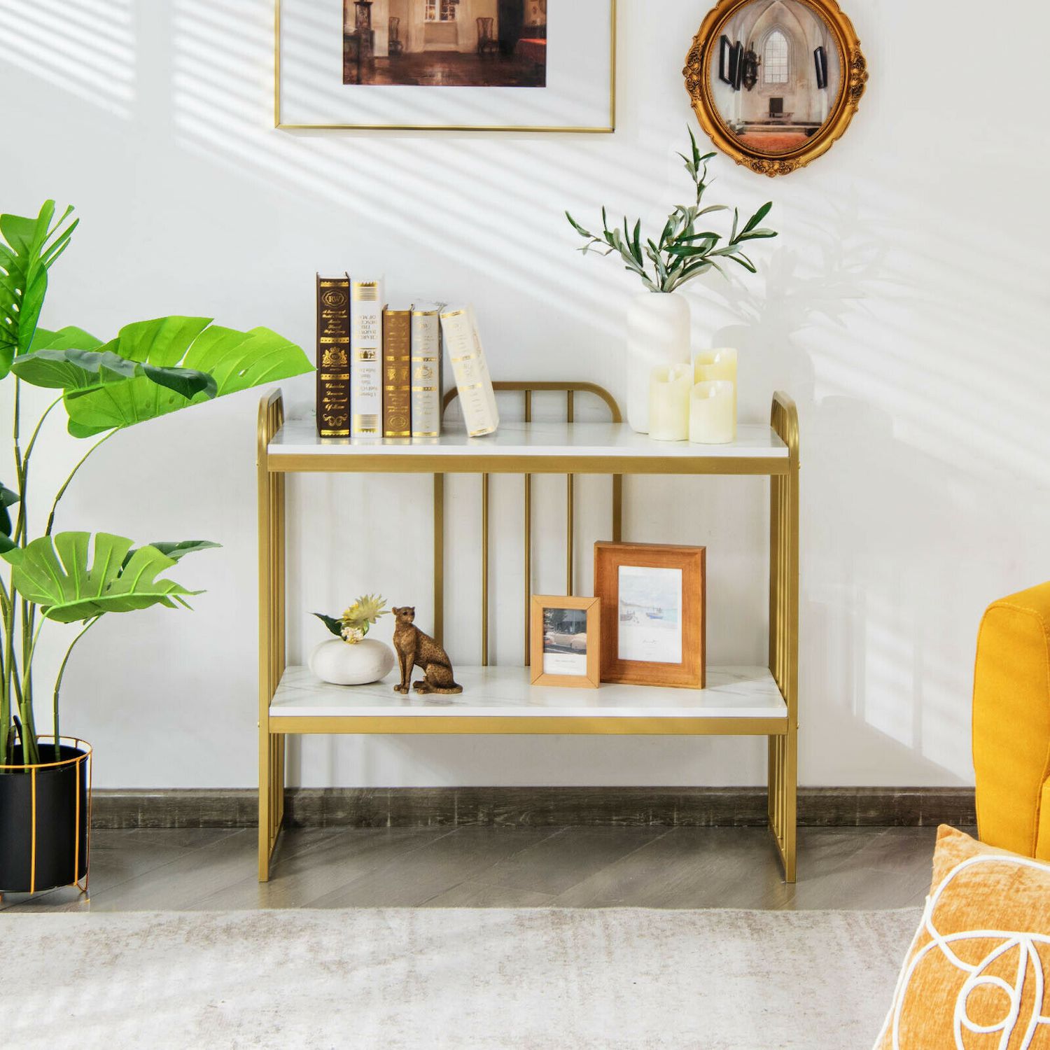 2-Tier Modern Buffet Console Table with Storage Shelf-White