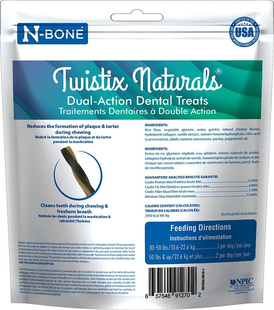 N-Bone Twistix Naturals Vanilla Mint Flavored Dental Dog Treats， Large