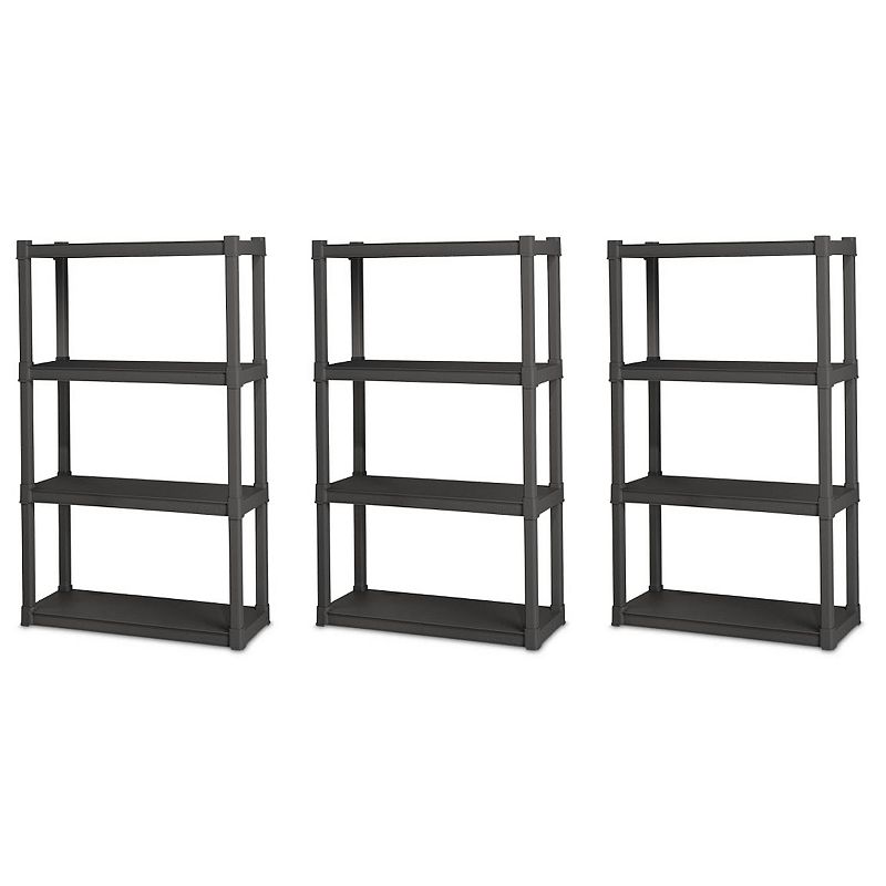 Sterilite Plastic Indoor Outdoor 4 Shelf Durable Shelving Unit， Gray， 3 Pack