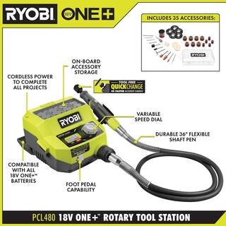 RYOBI ONE+ 18V Cordless Rotary Tool Station with FREE 2.0 Ah Battery PCL480B-PBP006