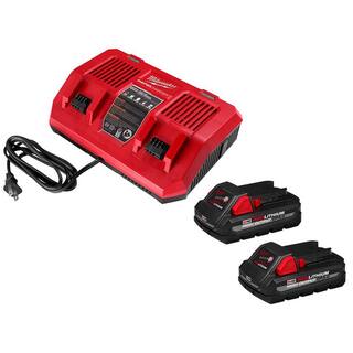 MW M18 18-Volt Lithium-Ion Dual Bay Rapid Battery Charger with 3.0Ah Battery Pack (2-Pack) 48-59-1802-48-11-1837