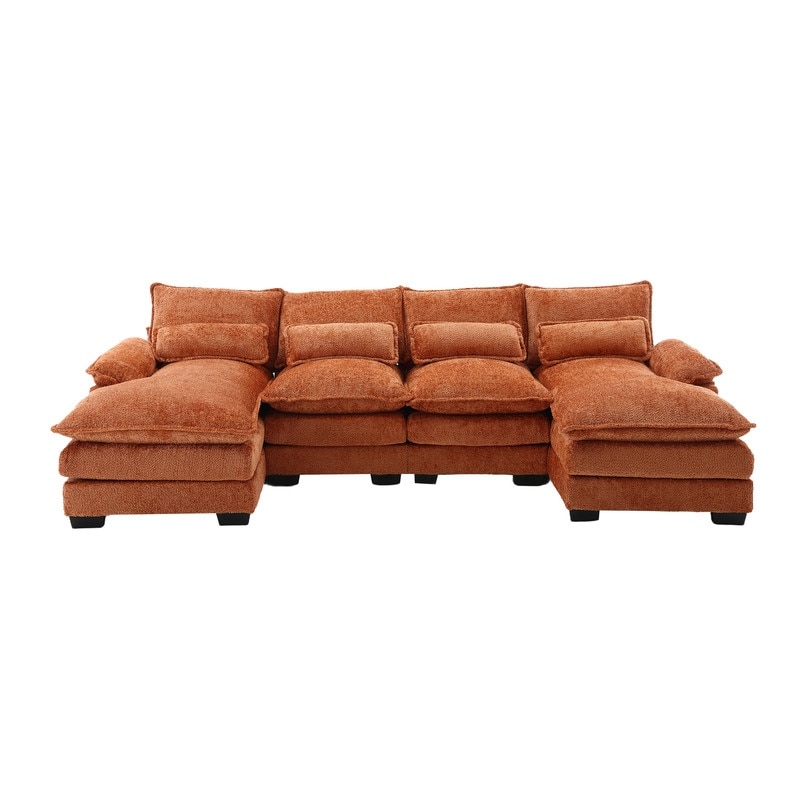 Large U Shape Modular Sectional Sofa with Ottomans  Reversible Sofa Couch with Pillow Top Arms and 4 Lumbar Support Pillows