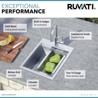 Ruvati Siena 16 Gauge Stainless Steel 15 in. x 20 in. 1-Hole Drop-in Workstation Bar Sink RVH8210