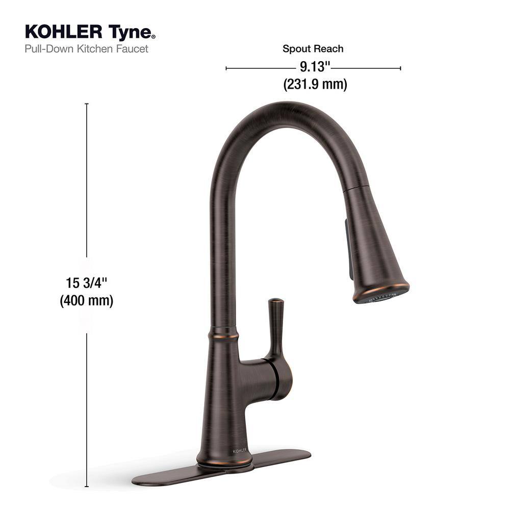 KOHLER Tyne Single-Handle Pull-Down Sprayer Kitchen Faucet in Oil-Rubbed Bronze K-R21415-2BZ