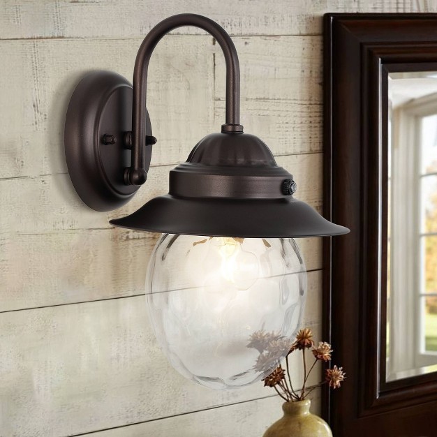 1 light Rodanthe Farmhouse Industrial Iron glass Outdoor Led Sconce Oil Rubbed Bronze clear Jonathan Y