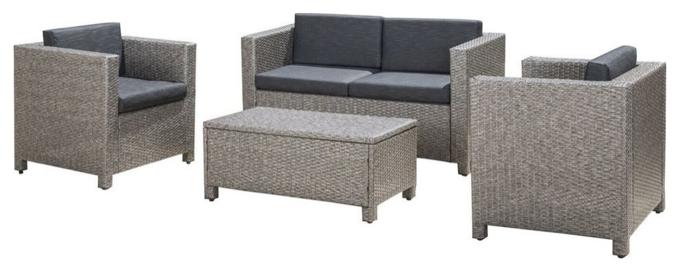 GDF Studio 4 Piece Venice Outdoor Wicker Sofa Set With Cushions   Tropical   Outdoor Lounge Sets   by GDFStudio  Houzz