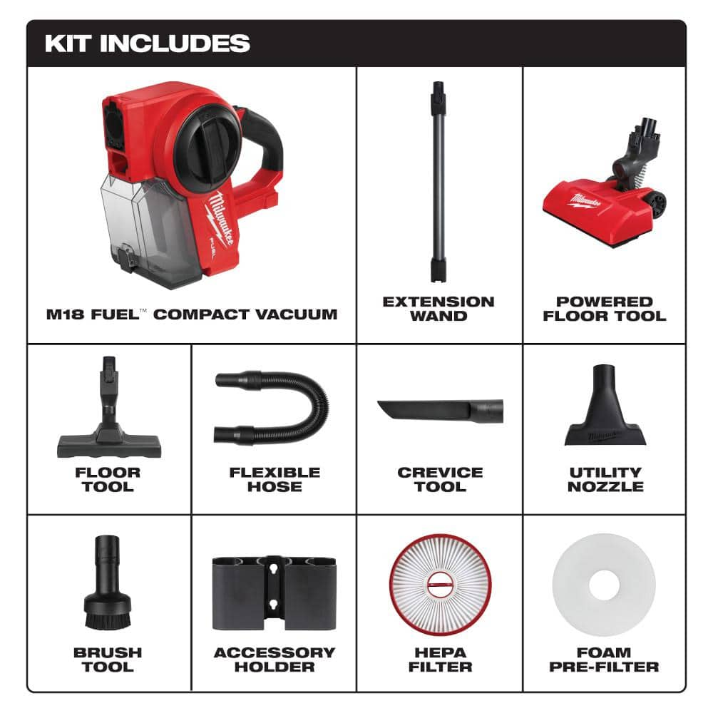 Milwaukee M18 FUEL 18-Volt Lithium-Ion Brushless 0.25 Gal. Cordless Jobsite Vacuum (Vacuum-Only) 0940-20