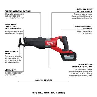 MW M18 FUEL 18V Lithium-Ion Brushless Cordless SUPER SAWZALL Orbital Reciprocating Saw Kit w(1) 12.0 Ah Battery 2722-21HD