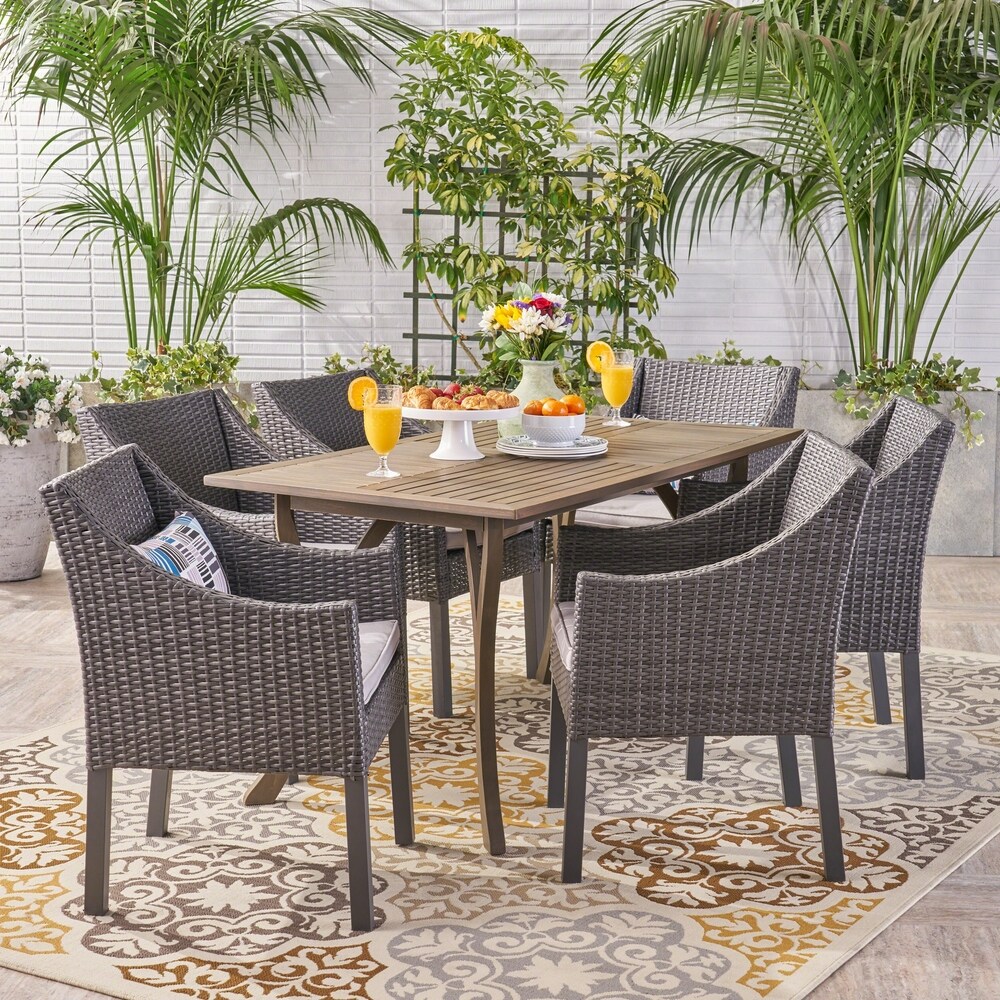 Tara Outdoor 7 Piece Wood and Wicker Dining Set by Christopher Knight Home