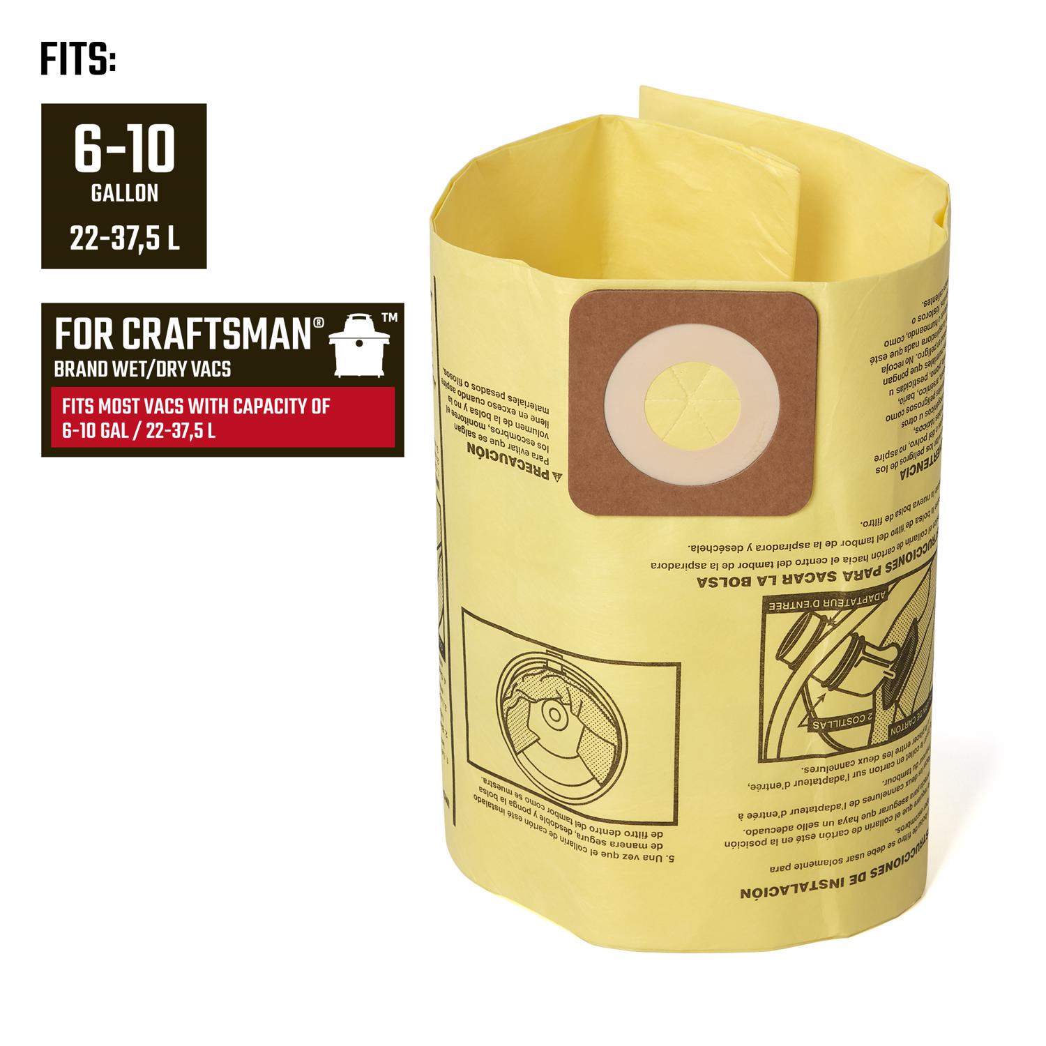 Craftsman 2 in. L X 10 in. W Wet/Dry Vac Filter Bag 2 pc