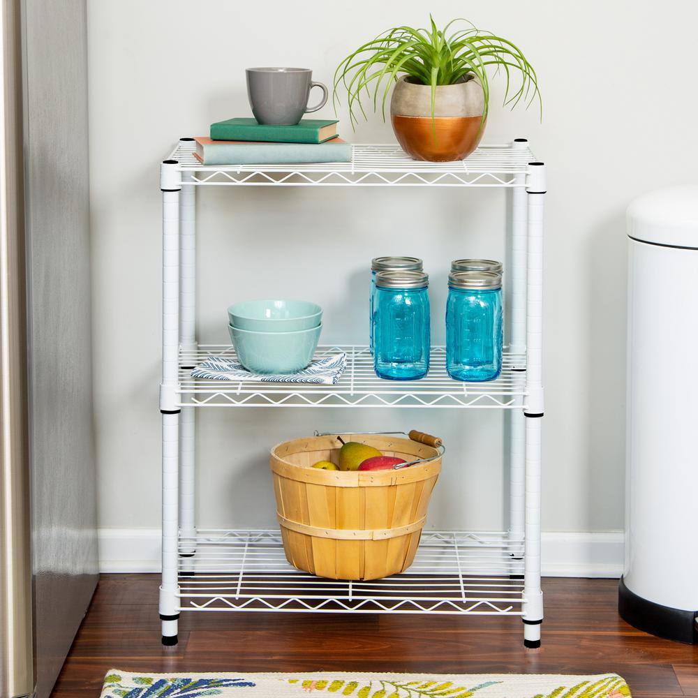 Honey-Can-Do White Heavy Duty 3-Tier Steel Adjustable Shelving Unit (24 in. W x 30 in. H x 14 in. D) SHF-09619