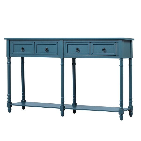 Console Table Sofa Table with Drawers and Long Shelf Rectangular Living Room Table Solid Wood Antique Navy