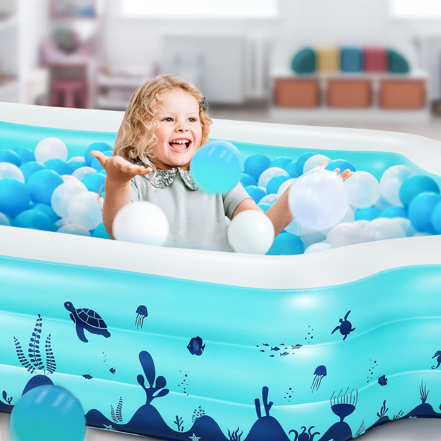 Funcid Inflatable Pool， Inflatable Swimming Pool for Kids and Adults， 120 X 72 X 20 Oversized Thickened Family Swimming Pool with Seat and Backrest for Backyard， Garden， Outdoor Fun