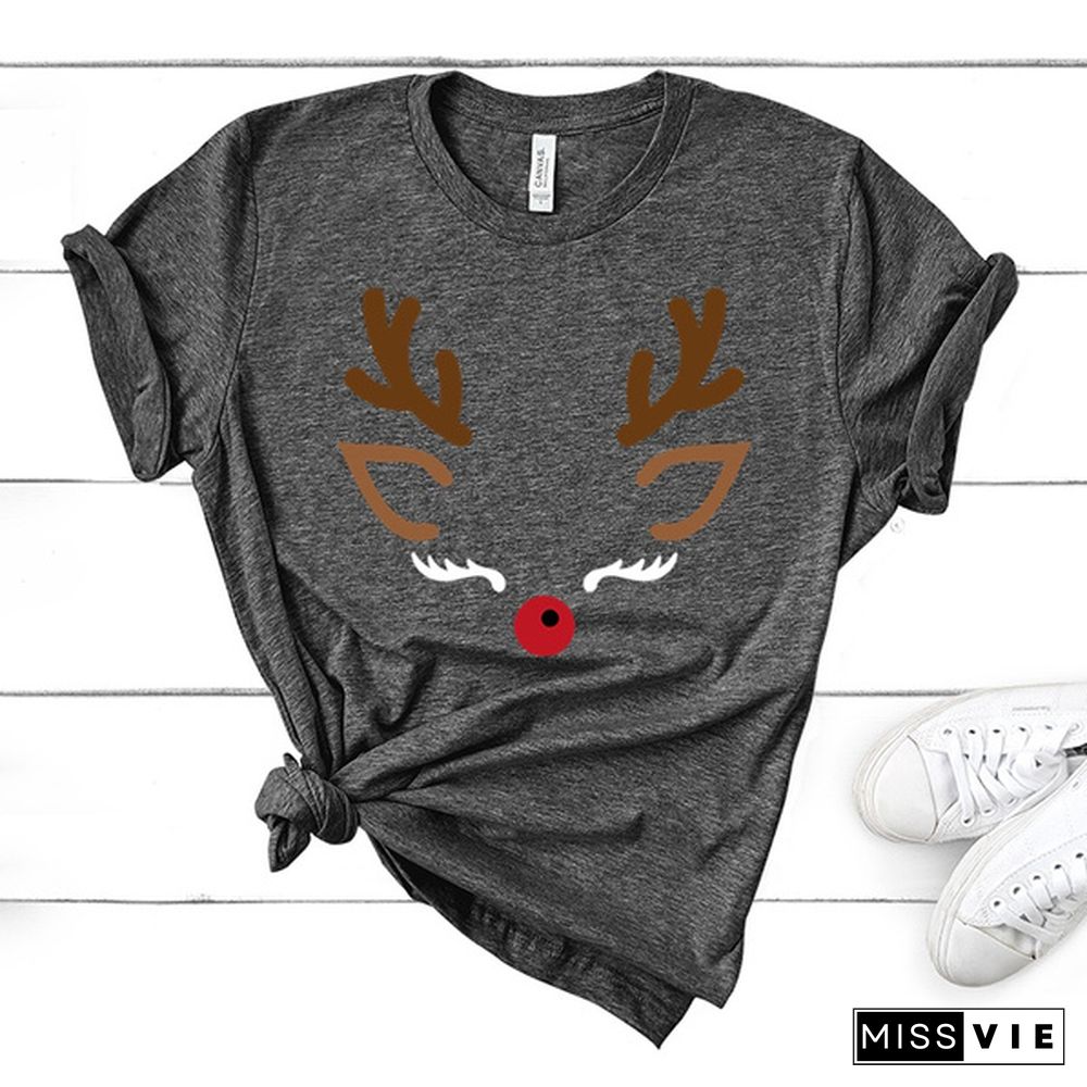 New Women Fashion Casual Reindeer Printed Short Sleeve Plus Size O-neck Loose Summer Tops T-shirt