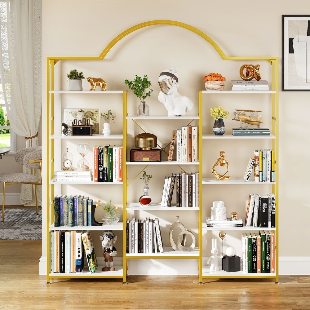 Moasis Open Triple Wide 5 Shelf Bookcase Modern Etagere Bookshelf for Home Office