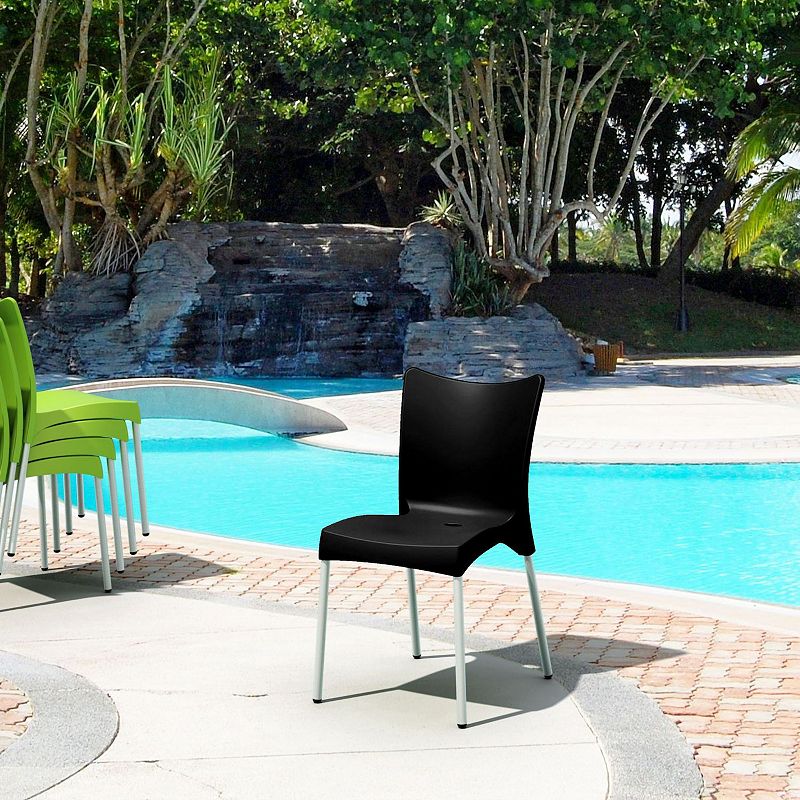 33.25 Black and White Stackable Outdoor Patio Dining Chair