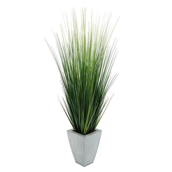 Faux PVC Grass in Tapered Square Zinc Planter