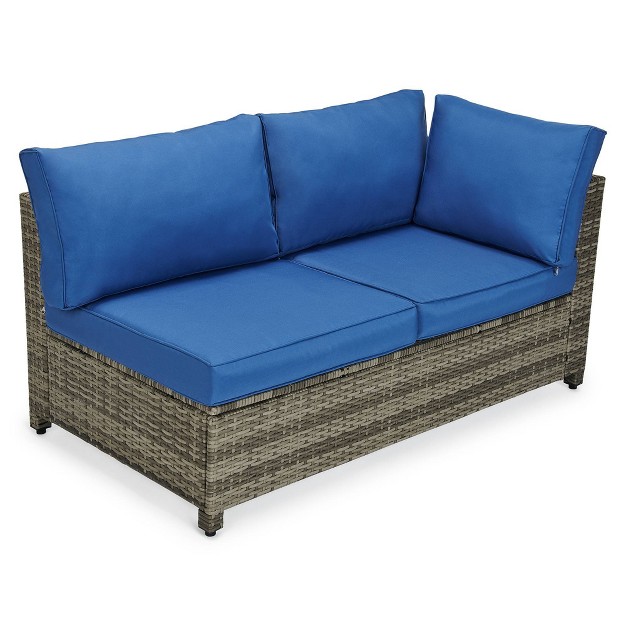 4pc Wicker Patio Sectional Seating Set Blue Edyo Living