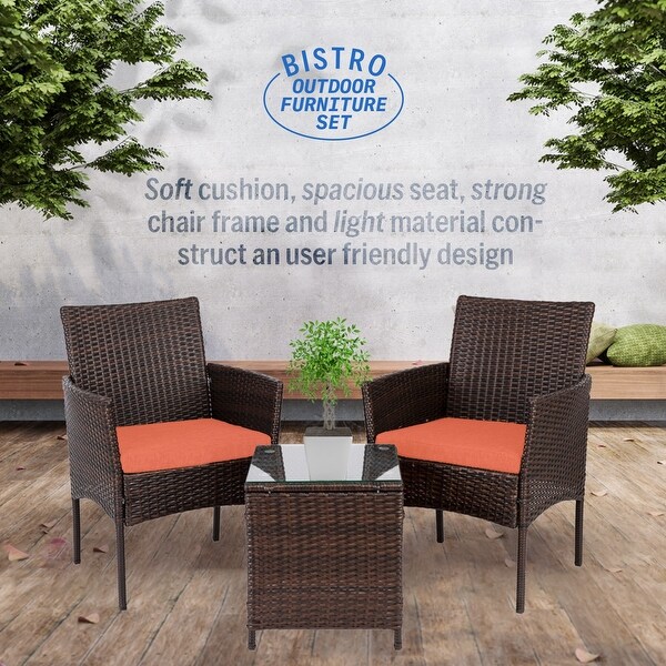 Pyramid Home Decor Rattan 3piece Patio Bistro Set