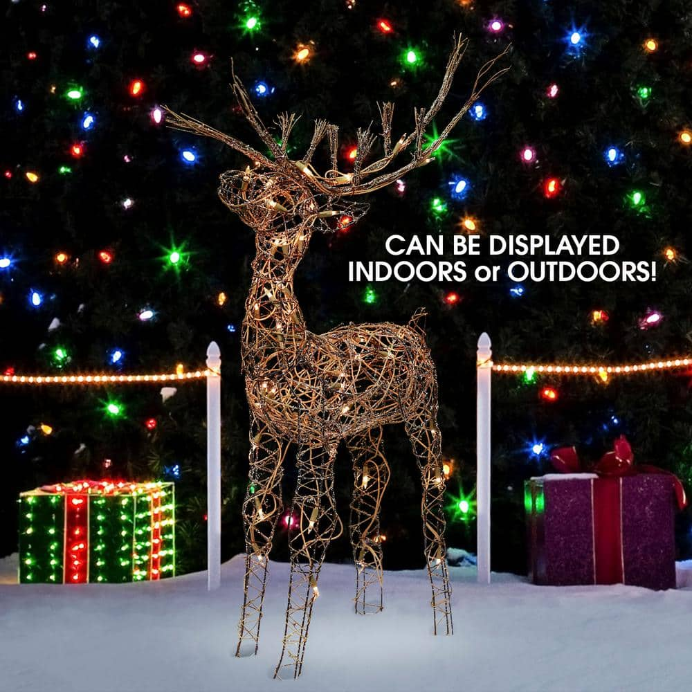 Alpine Corporation 35 in. Tall Rattan Reindeer Decoration with Halogen Lights AUH164