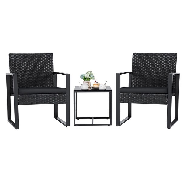 3 Pieces Patio Set Outdoor Wicker Furniture Sets Modern Rattan Chair Conversation Sets with Coffee Table for Yard and Bistro