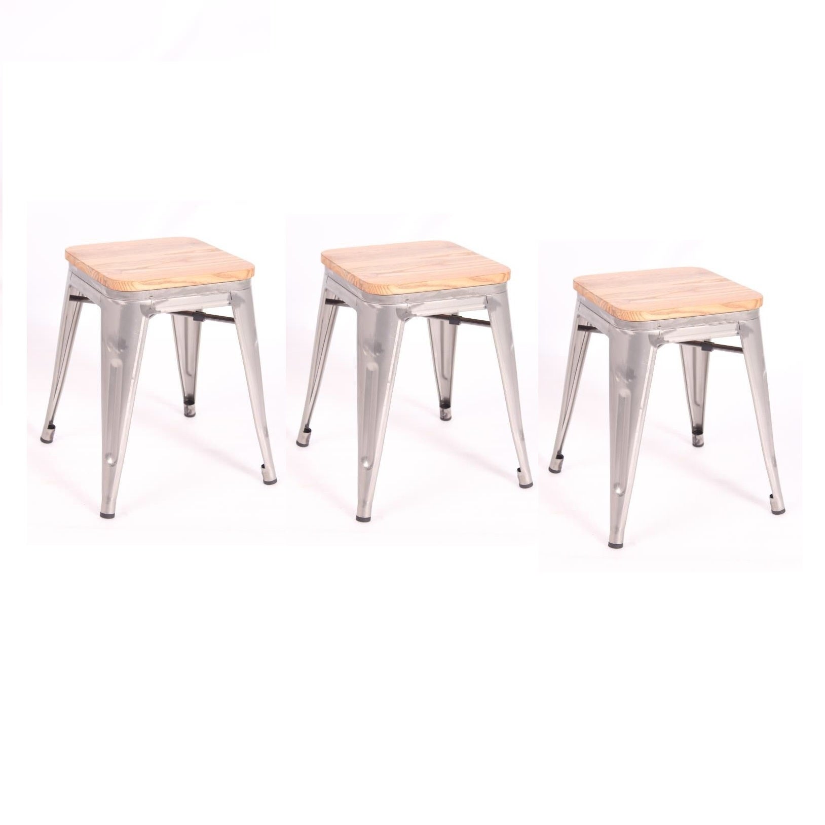 Mini Stool With Natural Wood Seat (Set of 3) - 14