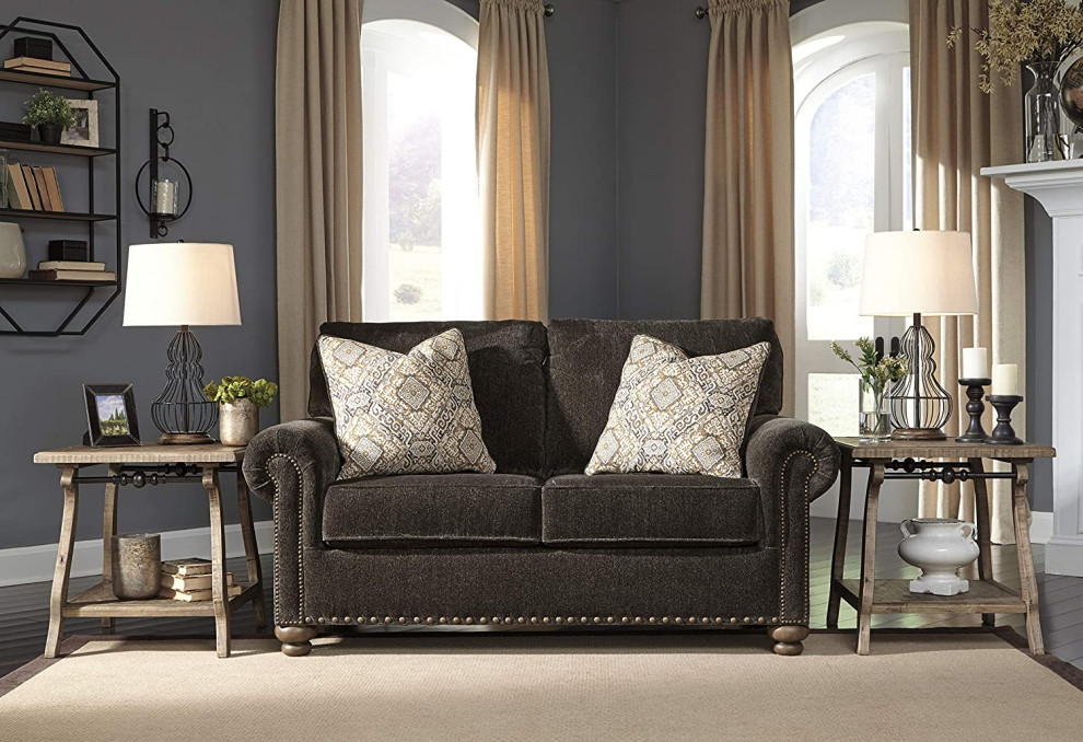 Traditional Loveseat  Bun Feet  ampRolled Armrests With Nailhead Trim  Dark Brown   Contemporary   Loveseats   by Decor Love  Houzz