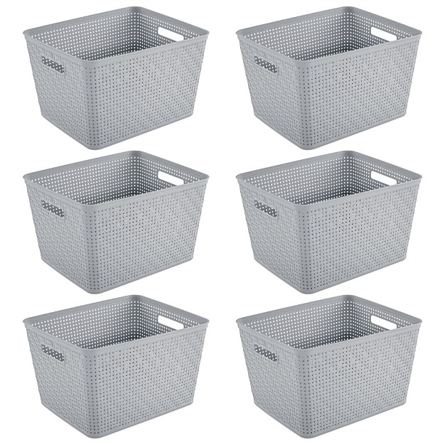 Sterilite 14 quot lx8 quot h Rectangular Weave Pattern Tall Basket W handles For Bathroom Laundry Room Pantry amp Closet Storage Organization Cement 6 Pack