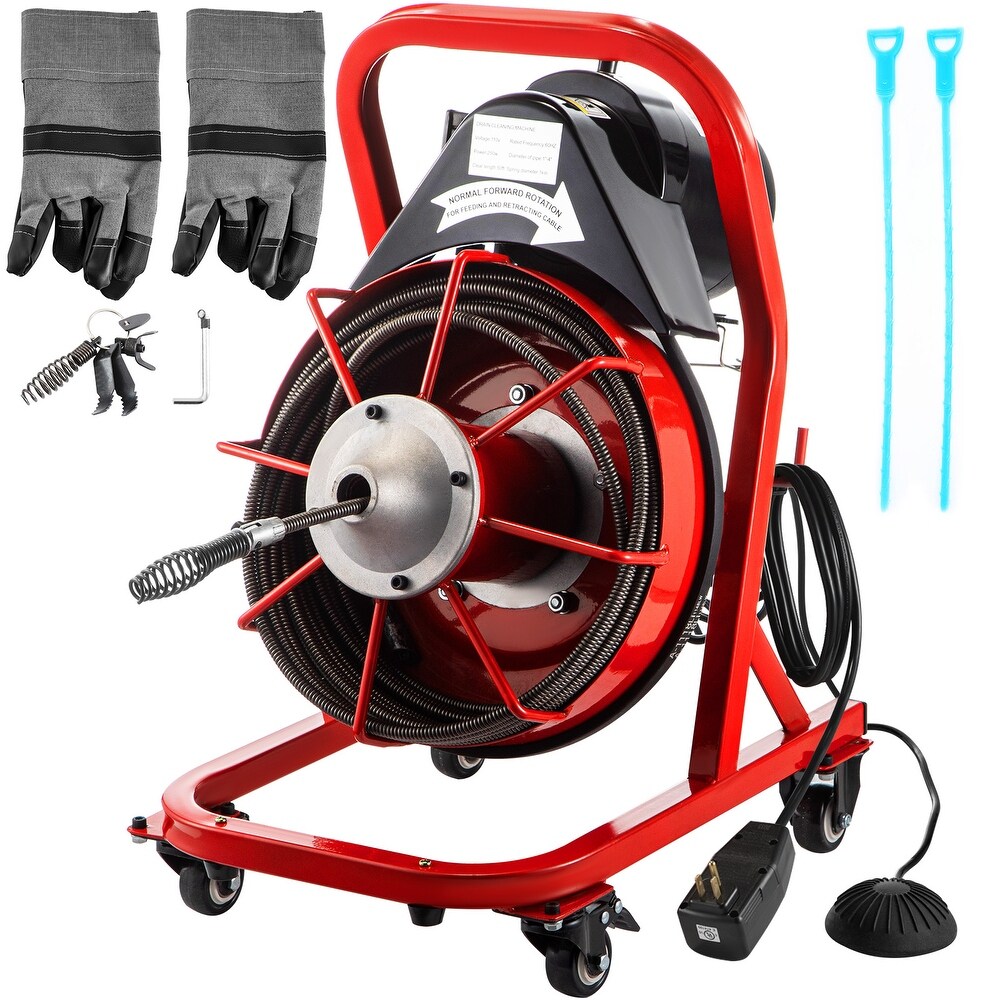 VEVOR Drain Cleaner Machine fit 1 Inch/25MM to 4 Inch/100MM Pipes Portable Electric Drain Auger with Cutters Glove