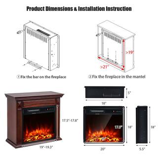 Costway 20 in. 1500-Watt Freestanding and Recessed Heater Electric Fireplace Log Flame Remote in Black FP10046US