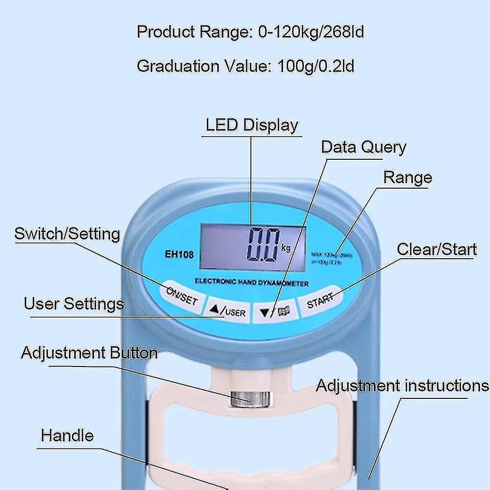 Naiwang 268lbs/120kgs Digital Hand Dynamometer Grip Strength Measurement Meter Auto Capturing Electronic Hand Grip Power