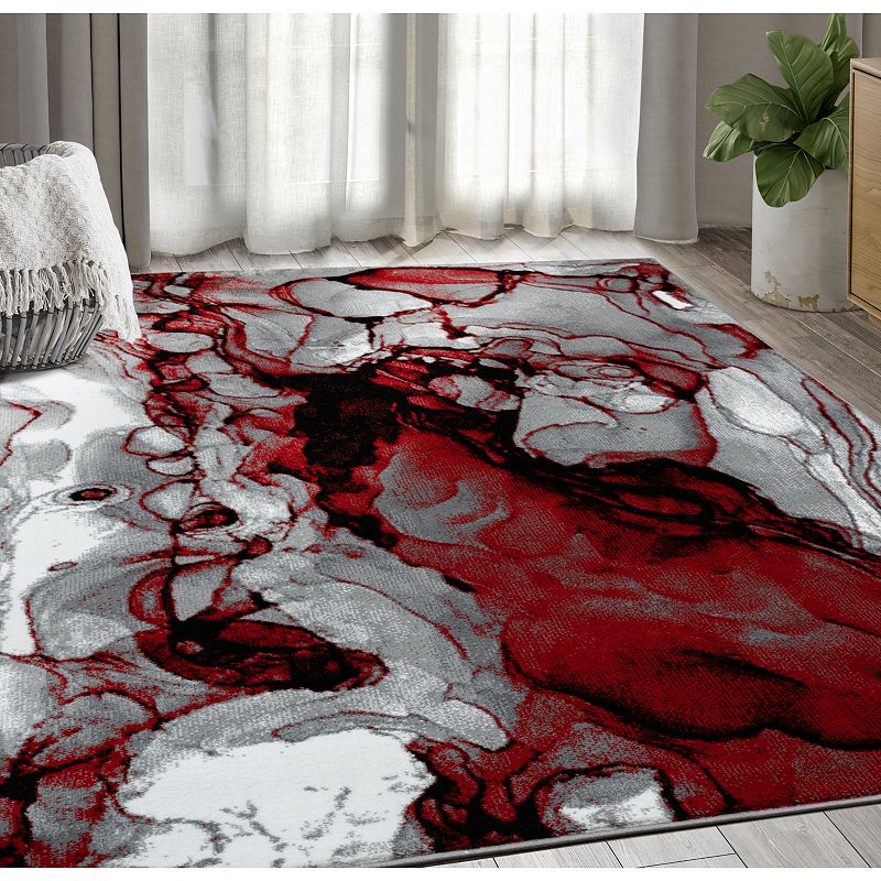 Abani Arto ART140D Abstract Liquid Marble Grey Red  Area Rug