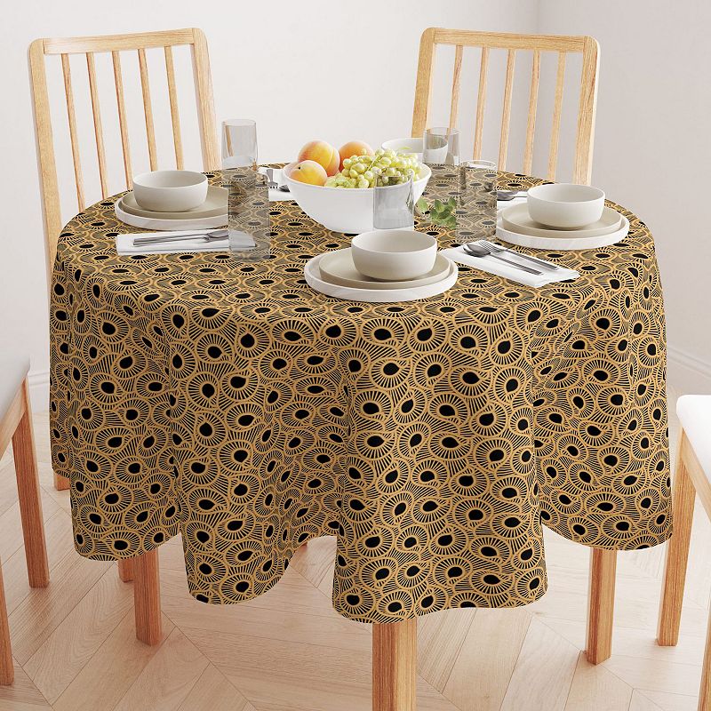 Round Tablecloth， 100% Polyester， 60 Round， Abstract Bam boo Stairs