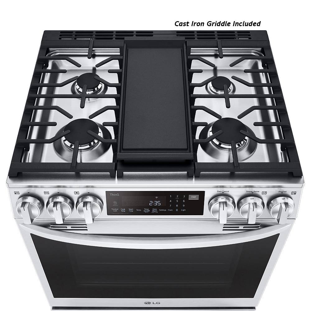 LG 6.3 cu. ft. Slide-in Gas Range with EasyClean Instaview and Air Fry in Printproof Stainless Steel LSGL6335F