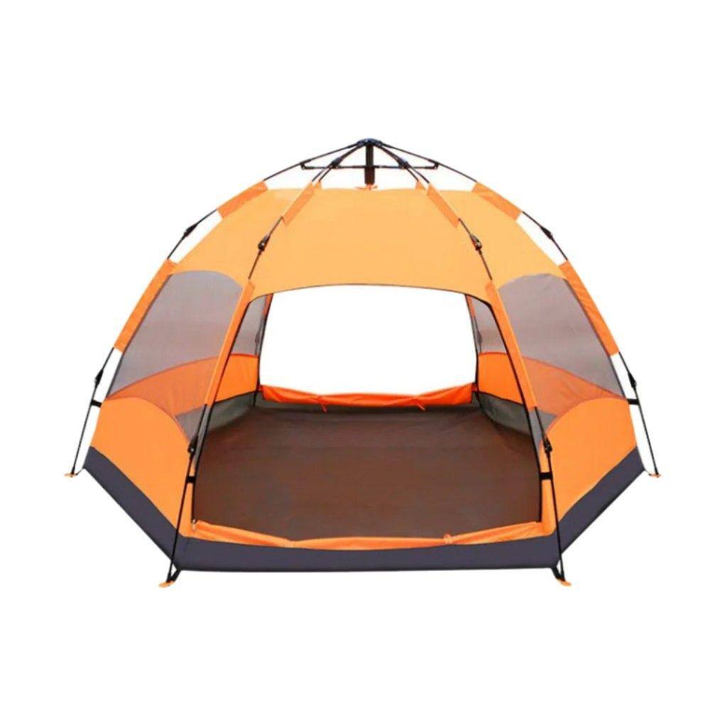 Afoxsos 6-People to 9-People Orange Automatic Hexagonal Tent Multi-Person Double-Layer Outdoor Camping Rain Tent HDDB1836