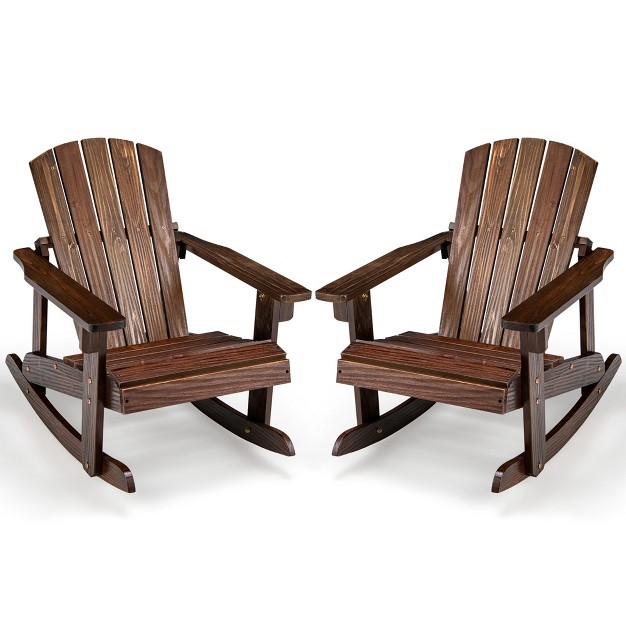 Tangkula 2pcs Kid Adirondack Rocking Chair Outdoor Solid Wood Slatted Seat Backrest