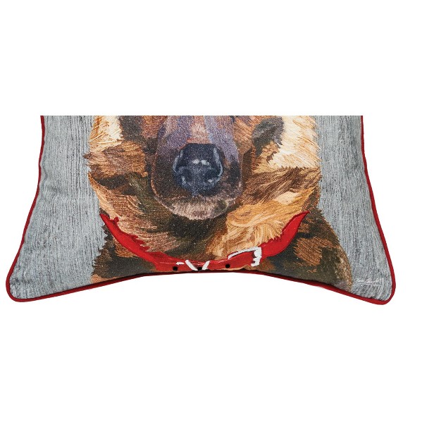 X 18 quot German Shepard Dog Wearing A Red Holly Flower Crown Printed amp Embellished Throw Accent Decor Pillow